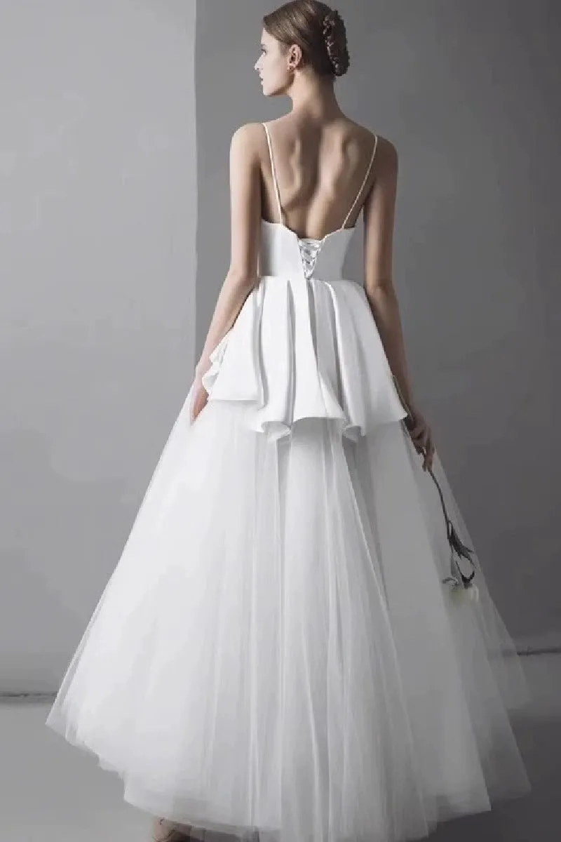 A-Line High-Low Satin Tulle Wedding Dress 864948248312 sold by Cocomelody product image thumbnail 2