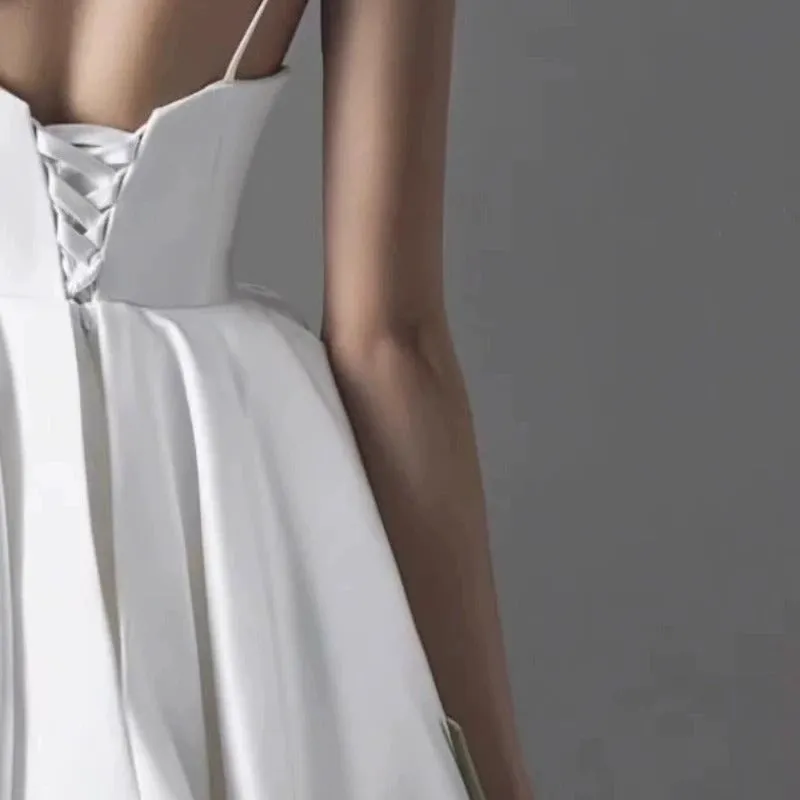 A-Line High-Low Satin Tulle Wedding Dress 864948248312 sold by Cocomelody product image thumbnail 5