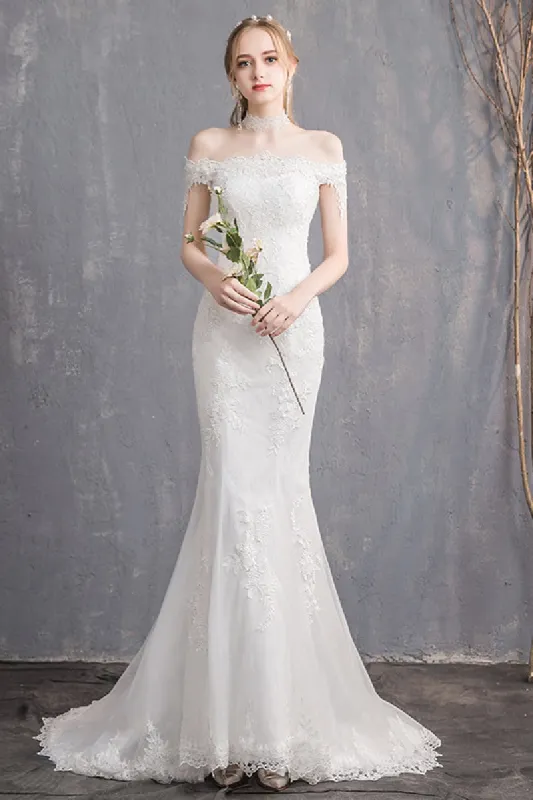 Trumpet-Mermaid Sweep-Brush Train Lace Wedding Dress 748293587296 sold by Cocomelody