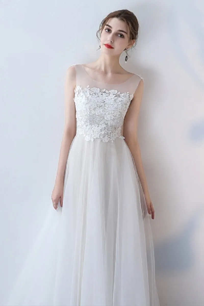 A-Line Sweep-Brush Train Lace Tulle Wedding Dress 623545078224 sold by Cocomelody product image thumbnail 4