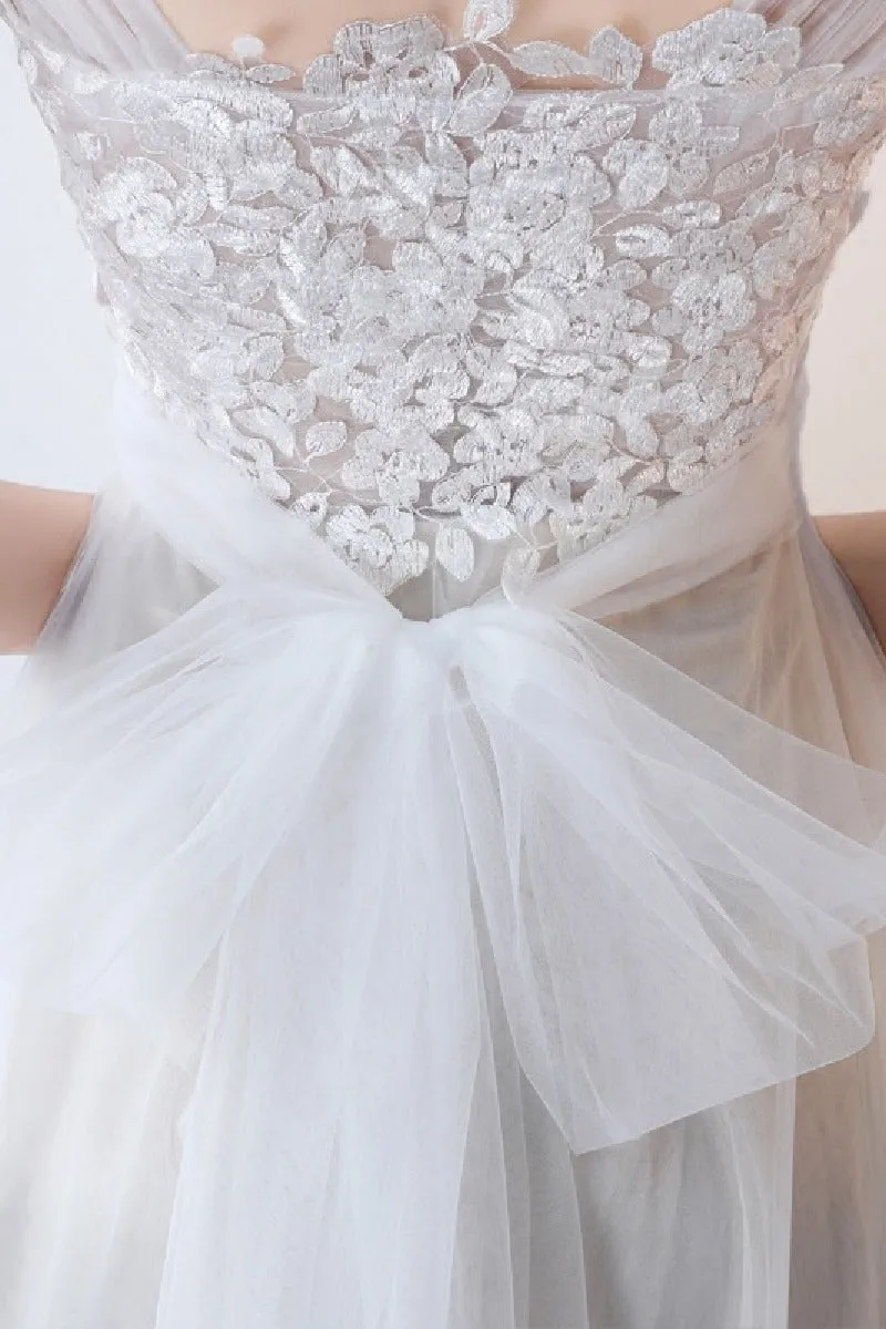 A-Line Sweep-Brush Train Lace Tulle Wedding Dress 623545078224 sold by Cocomelody product image thumbnail 5