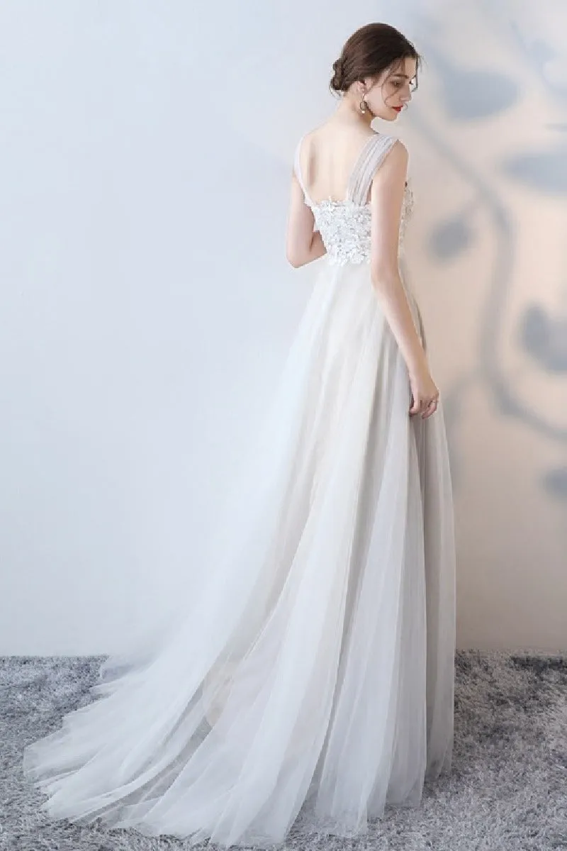 A-Line Sweep-Brush Train Lace Tulle Wedding Dress 623545078224 sold by Cocomelody product image thumbnail 2