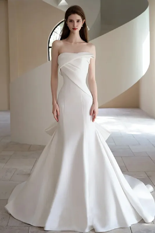 Trumpet-Mermaid Sweep-Brush Train Satin Wedding Dress 855056831342 sold by Cocomelody