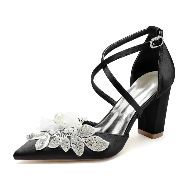 Chunky Heel 8.5cm Silk-Like Shoes CK0488 sold by Cocomelody