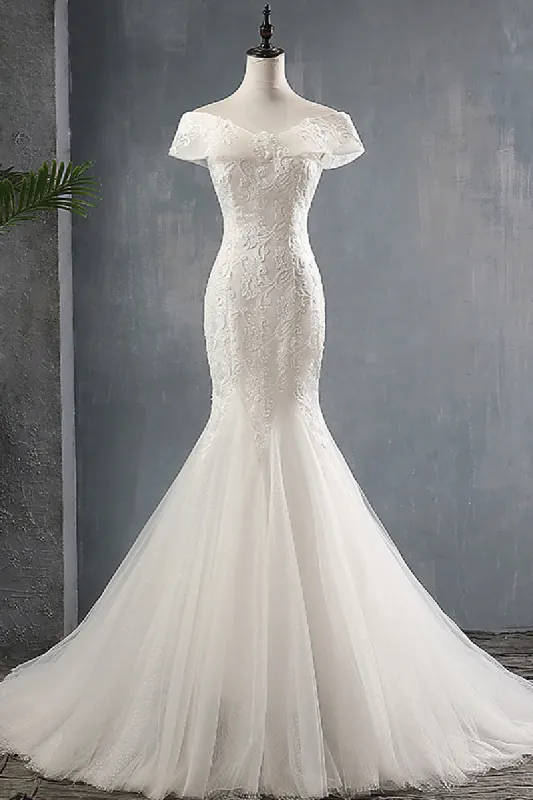 Trumpet-Mermaid Sweep-Brush Train Lace Tulle Wedding Dress 679380968083 sold by Cocomelody
