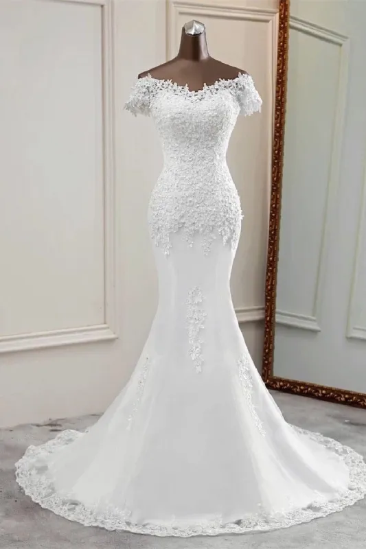 Trumpet-Mermaid Sweep-Brush Train Lace Tulle Wedding Dress 670594800287 sold by Cocomelody
