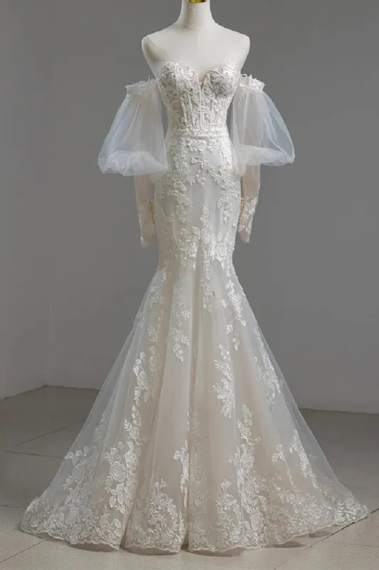 Trumpet-Mermaid Sweep-Brush Train Lace Tulle Wedding Dress795300012049 sold by Cocomelody