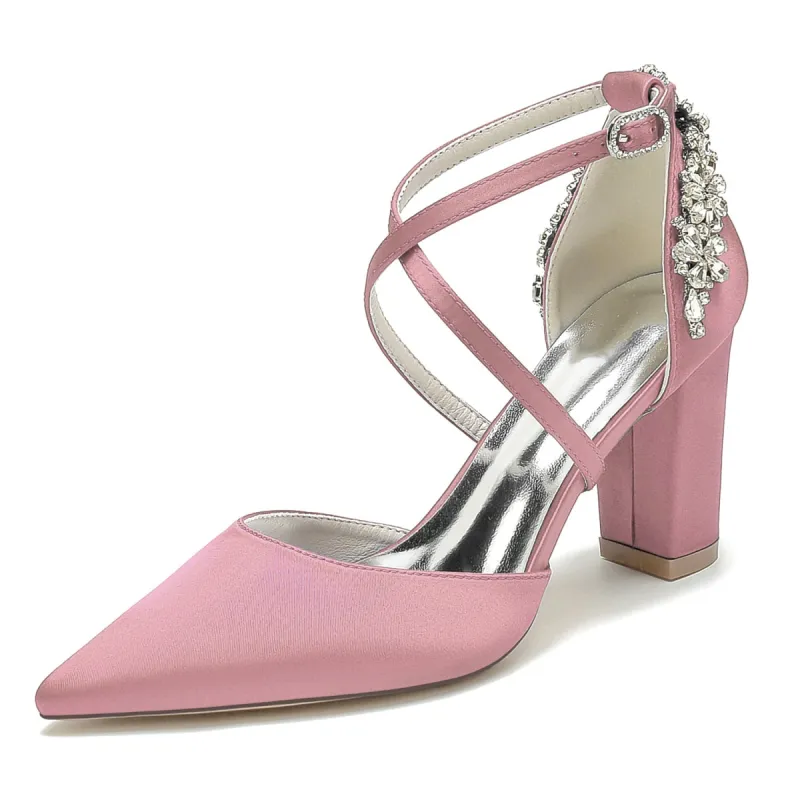 Chunky Heel 8.5cm Silk-Like Shoes CK0462 sold by Cocomelody