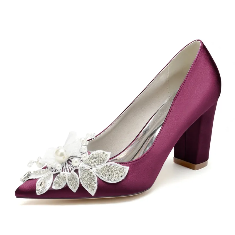 Chunky Heel 8.5cm Silk-Like Shoes CK0460 sold by Cocomelody