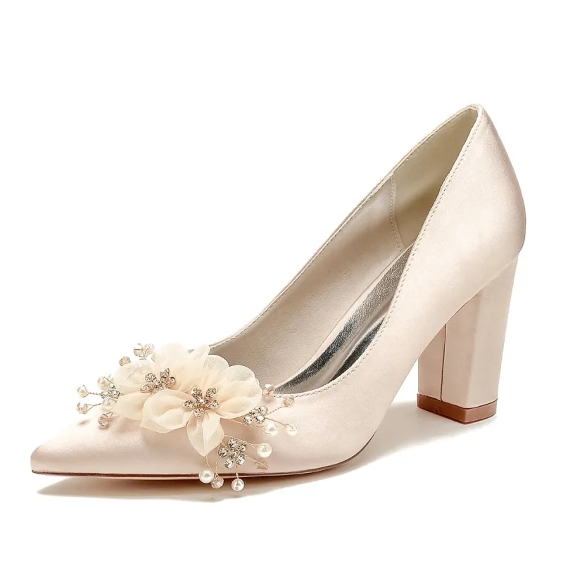 Chunky Heel 8.5cm Silk-Like Shoes CK0459 sold by Cocomelody