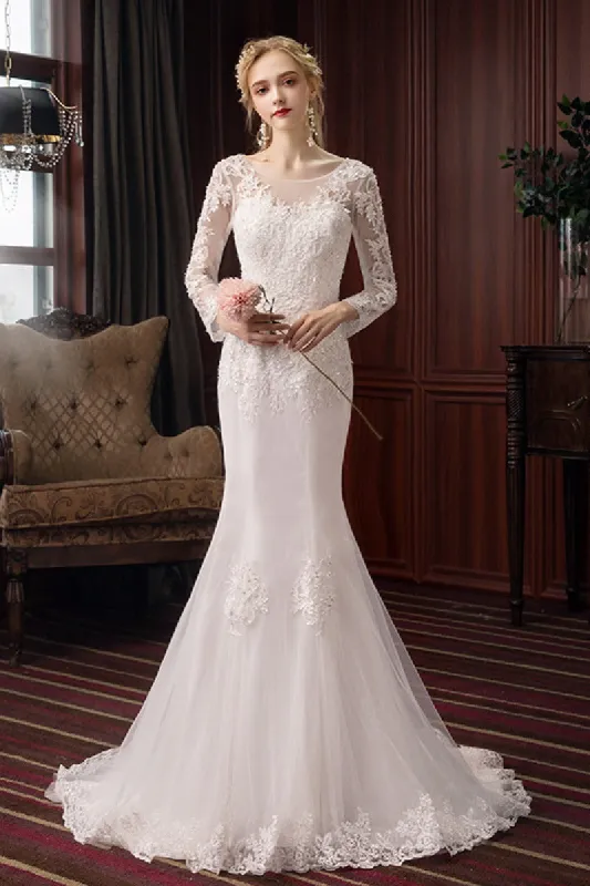 Trumpet-Mermaid Sweep-Brush Train Lace Tulle Wedding Dress 605503223960 sold by Cocomelody