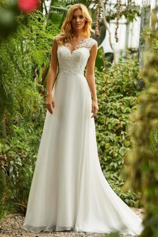 A-Line Sweep-Brush Train Lace Chiffon Wedding Dress 731359582005 sold by Cocomelody