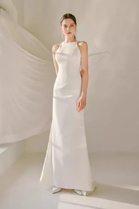 Sheath-Column Sweep-Brush Train Elastic Cloth Wedding Dress 817428862897 sold by Cocomelody