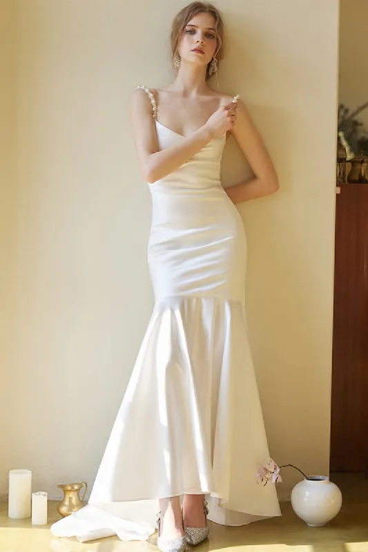 Trumpet-Mermaid High-Low Satin Wedding Dress 826634920868 sold by Cocomelody