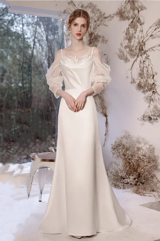 Sheath-Column Sweep-Brush Train Satin Wedding Dress 842075307132 sold by Cocomelody