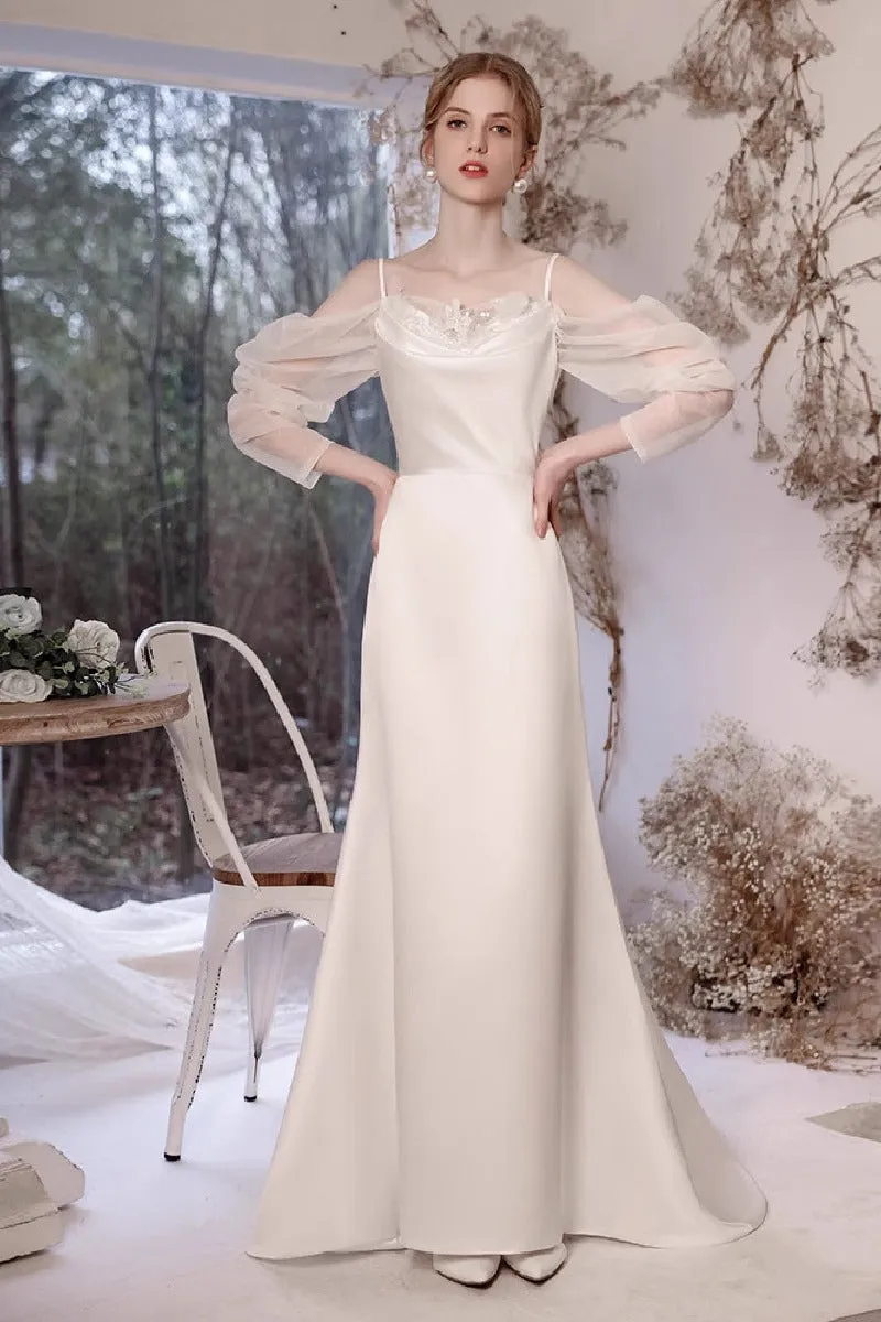 Sheath-Column Sweep-Brush Train Satin Wedding Dress 842075307132 sold by Cocomelody product image thumbnail 5