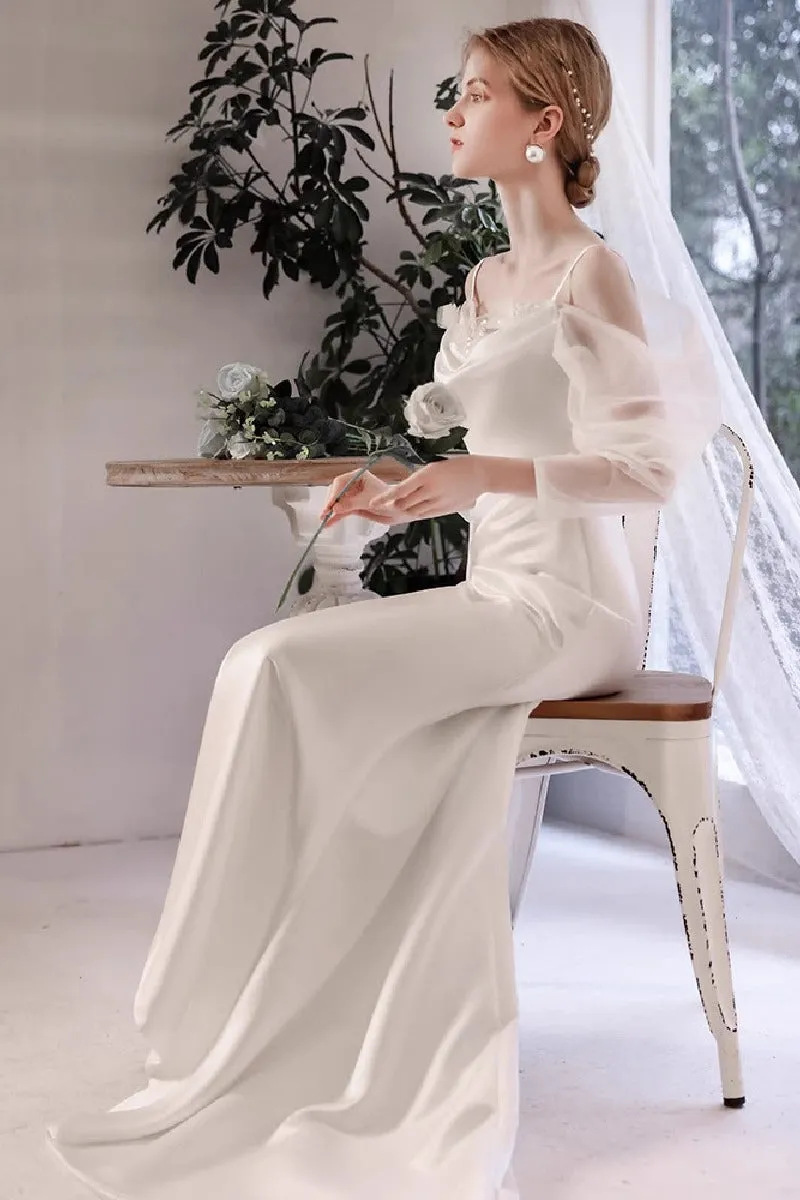 Sheath-Column Sweep-Brush Train Satin Wedding Dress 842075307132 sold by Cocomelody product image thumbnail 4