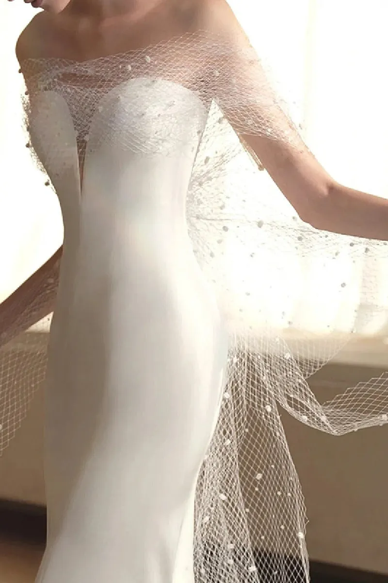 Sheath-Column Sweep-Brush Train Satin Wedding Dress 681142138334 sold by Cocomelody product image thumbnail 5