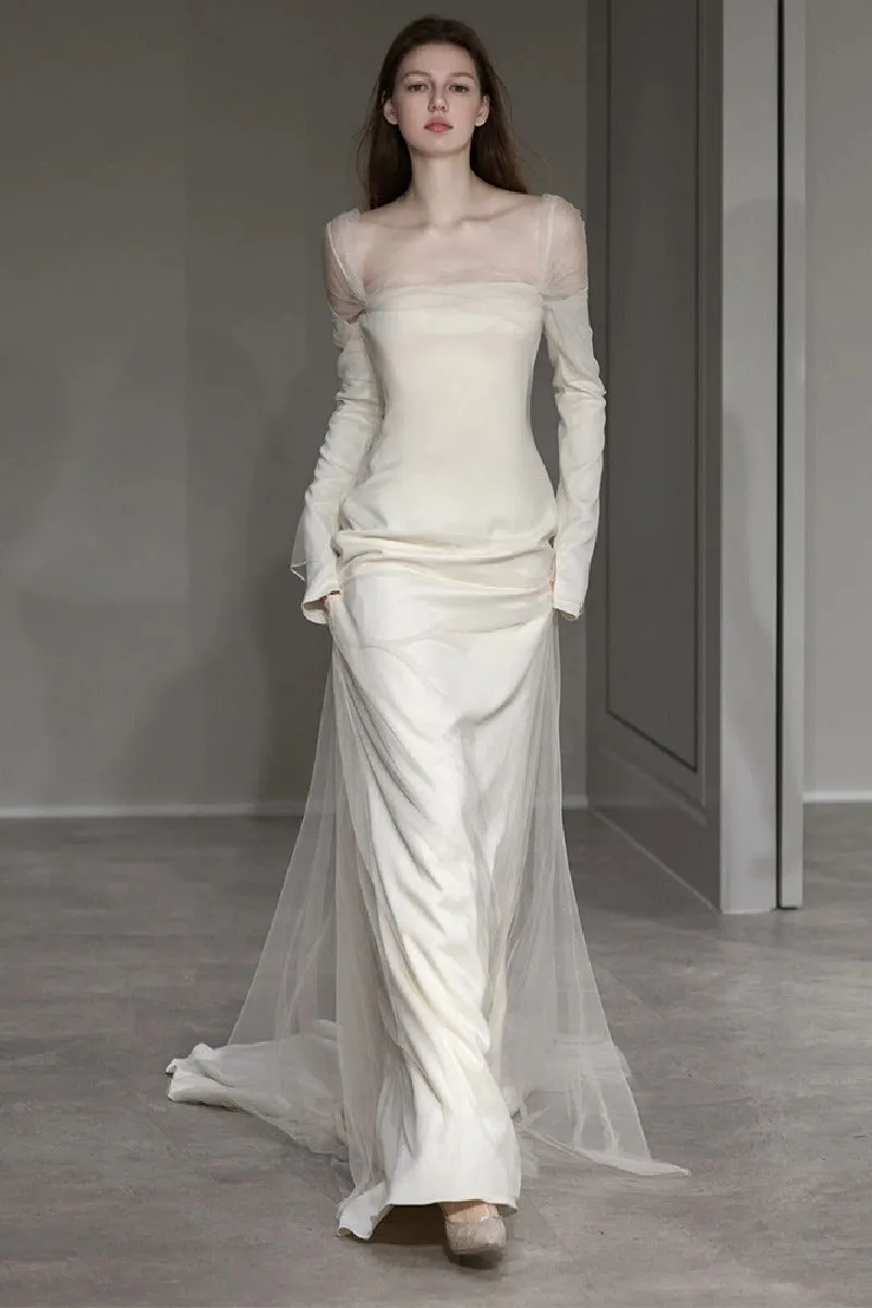 A-Line Sweep-Brush Train Satin Wedding Dress 743493384317 sold by Cocomelody product image thumbnail 5