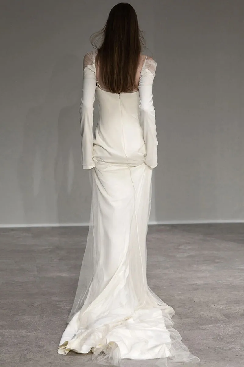 A-Line Sweep-Brush Train Satin Wedding Dress 743493384317 sold by Cocomelody product image thumbnail 2