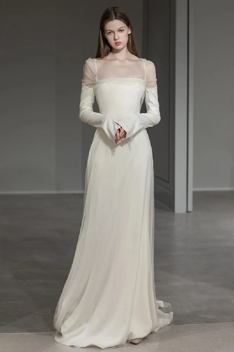 A-Line Sweep-Brush Train Satin Wedding Dress 743493384317 sold by Cocomelody