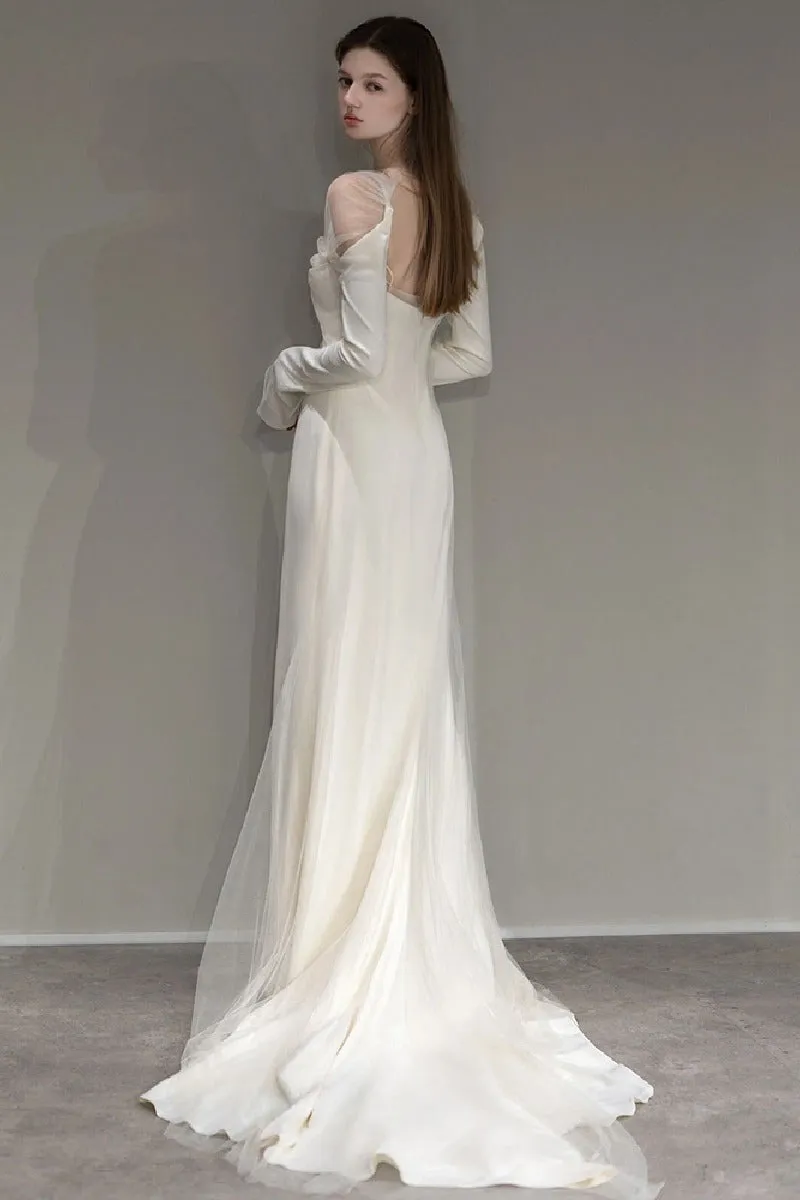 A-Line Sweep-Brush Train Satin Wedding Dress 743493384317 sold by Cocomelody product image thumbnail 4