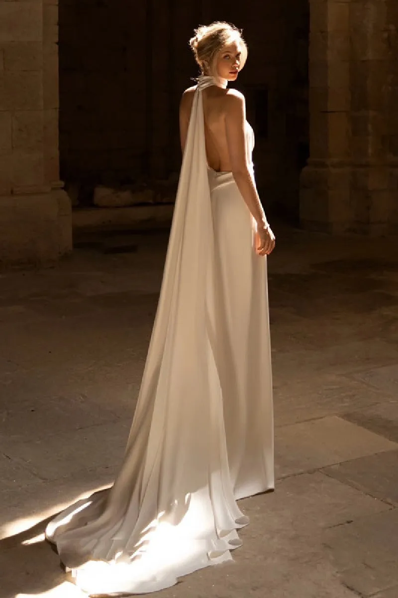 Sheath-Column Sweep-Brush Train Elastic Cloth Wedding Dress 816860315146 sold by Cocomelody product image thumbnail 2