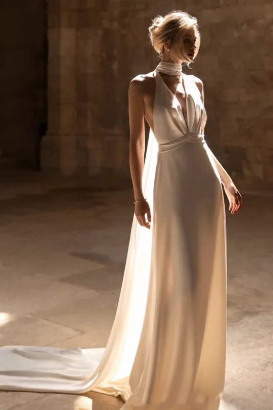 Sheath-Column Sweep-Brush Train Elastic Cloth Wedding Dress 816860315146 sold by Cocomelody