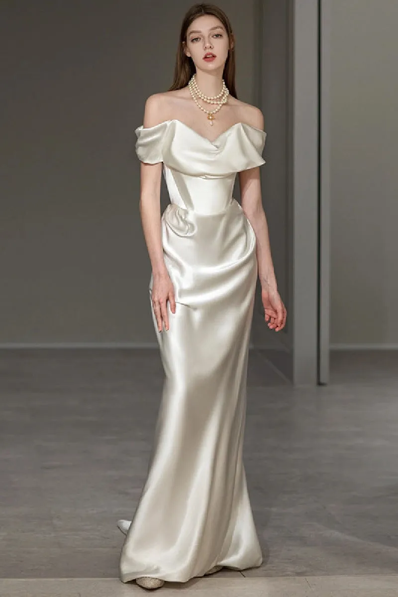 Sheath-Column Stretch Satin Wedding Dress 856701119408 sold by Cocomelody product image thumbnail 4