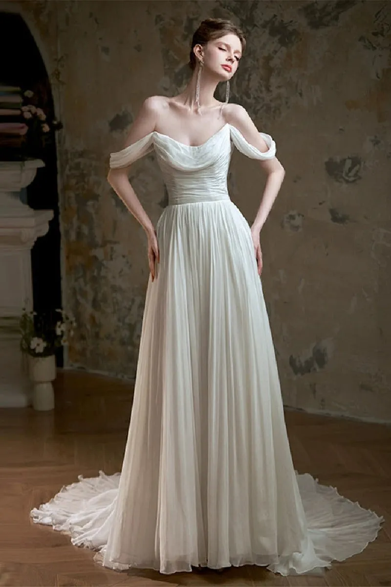 A-Line Sweep-Brush Train Chiffon Wedding Dress 811880629978 sold by Cocomelody