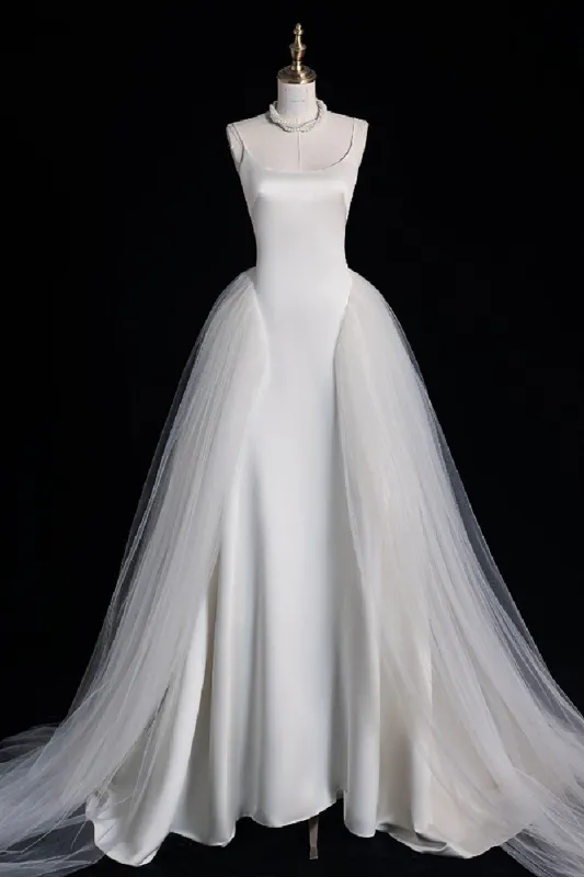A-Line Sweep-Brush Train Satin Tulle Wedding Dress 735531201362 sold by Cocomelody