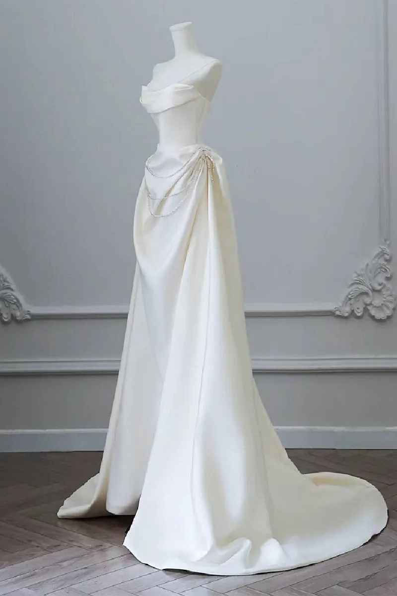 A-Line Sweep-Brush Train Satin Wedding Dress 827070473269 sold by Cocomelody product image thumbnail 4