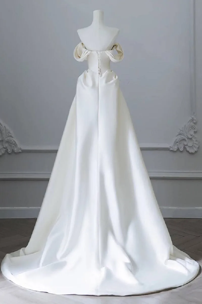 A-Line Sweep-Brush Train Satin Wedding Dress 827070473269 sold by Cocomelody product image thumbnail 2