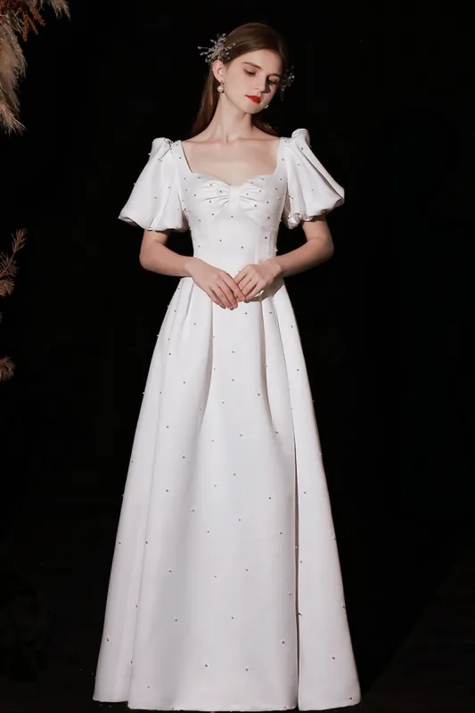A-Line Floor Length Satin Wedding Dress 676166316331 sold by Cocomelody