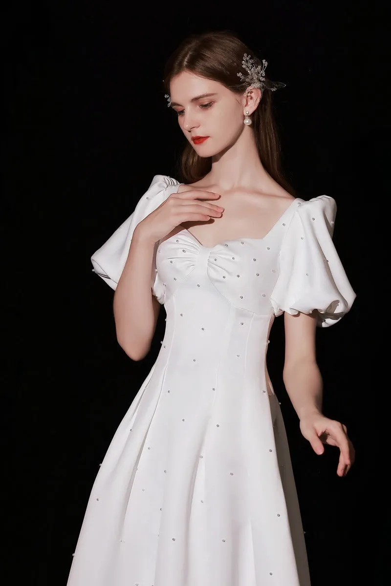 A-Line Floor Length Satin Wedding Dress 676166316331 sold by Cocomelody product image thumbnail 5