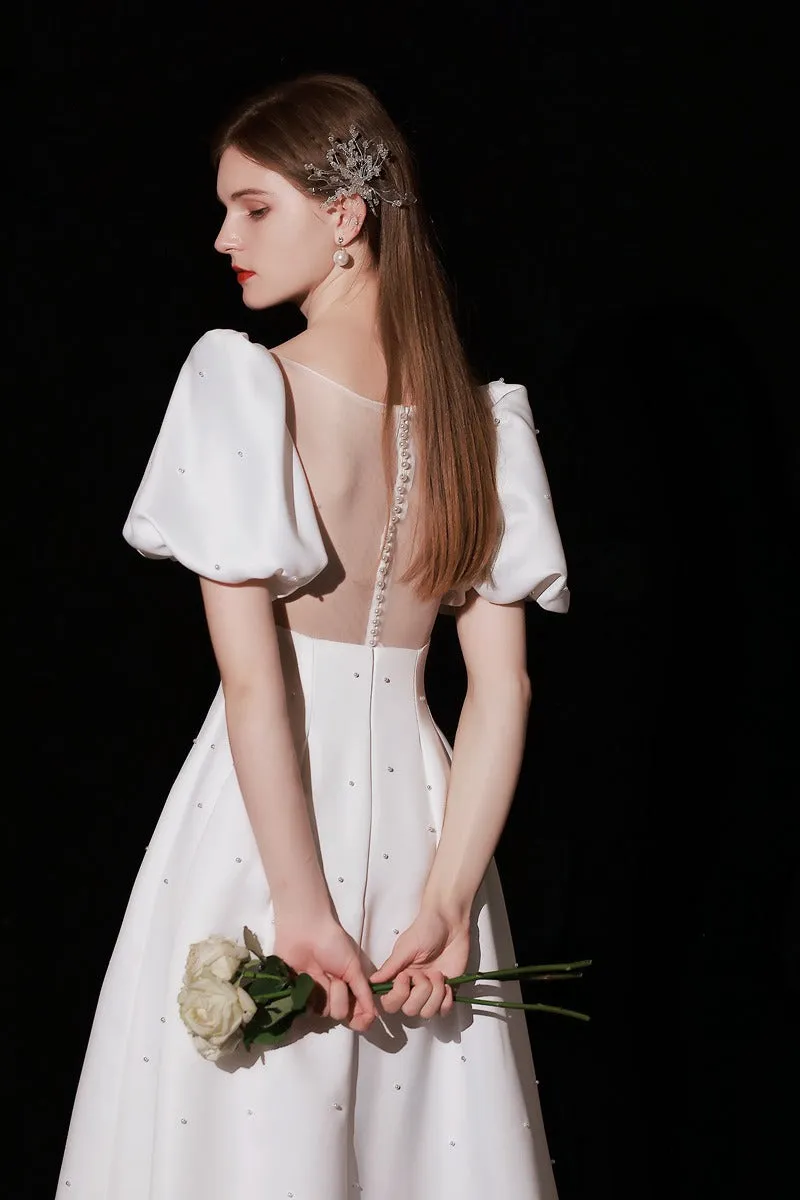 A-Line Floor Length Satin Wedding Dress 676166316331 sold by Cocomelody product image thumbnail 2