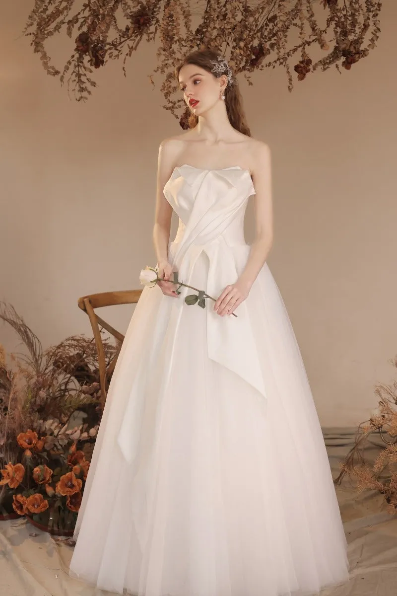 A-Line Floor Length Satin Tulle Wedding Dress 770225824782 sold by Cocomelody product image thumbnail 5
