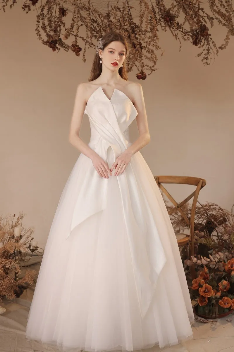 A-Line Floor Length Satin Tulle Wedding Dress 770225824782 sold by Cocomelody