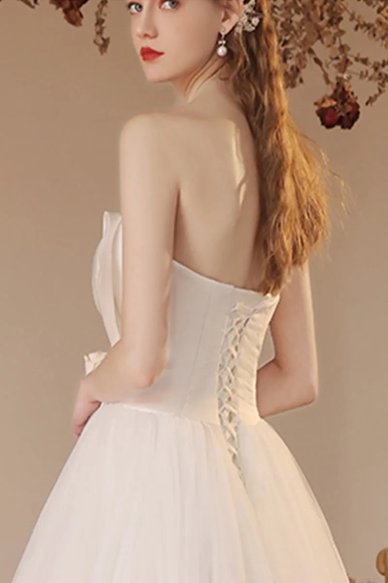 A-Line Floor Length Satin Tulle Wedding Dress 770225824782 sold by Cocomelody product image thumbnail 2