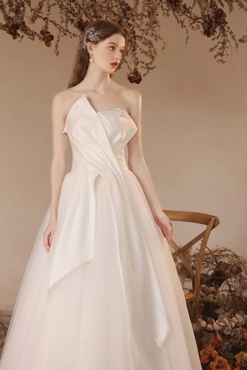 A-Line Floor Length Satin Tulle Wedding Dress 770225824782 sold by Cocomelody product image thumbnail 4