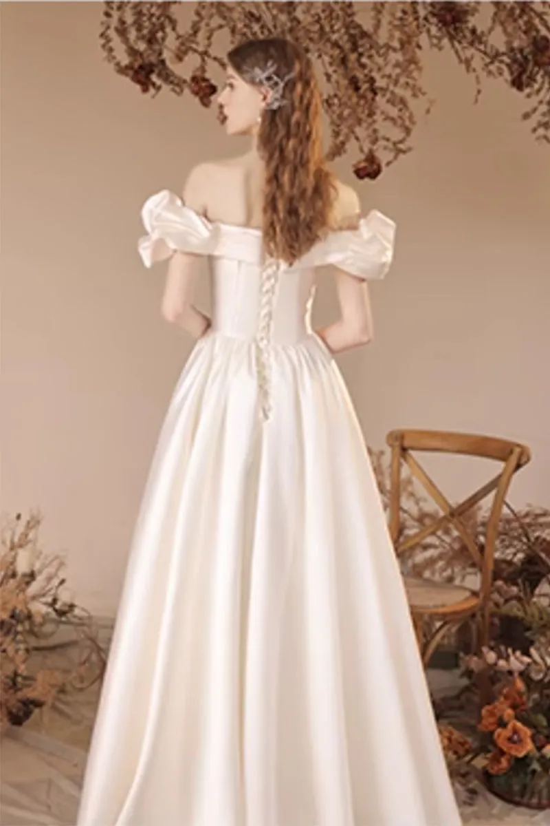 A-Line Floor Length Satin Wedding Dress 708336222057 sold by Cocomelody product image thumbnail 2
