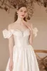 A-Line Floor Length Satin Wedding Dress 708336222057 sold by Cocomelody