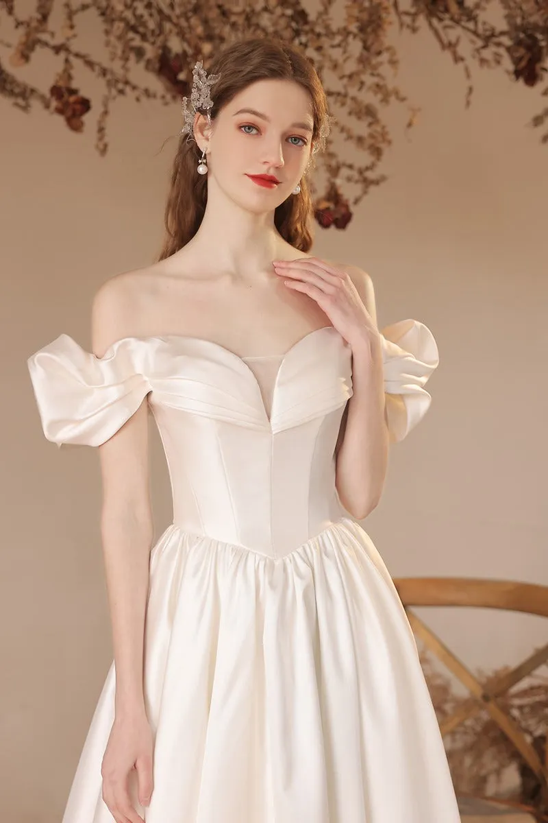 A-Line Floor Length Satin Wedding Dress 708336222057 sold by Cocomelody product image thumbnail 4