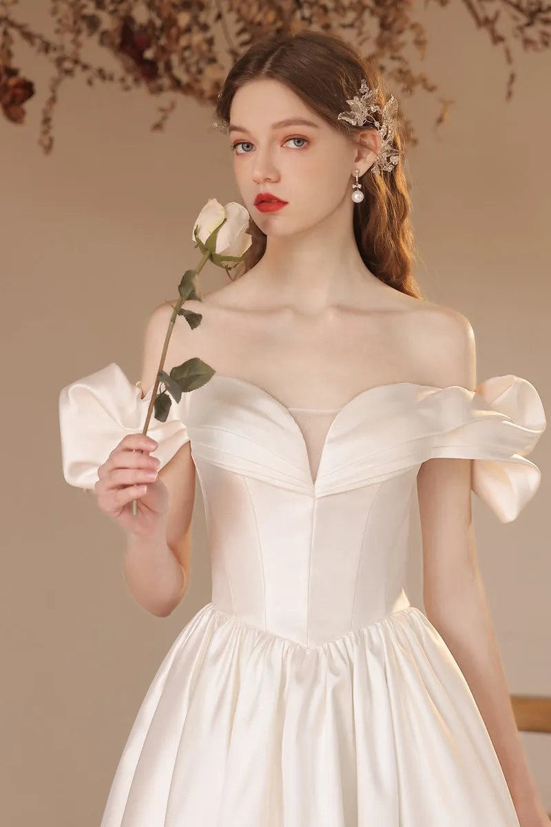 A-Line Floor Length Satin Wedding Dress 708336222057 sold by Cocomelody product image thumbnail 5