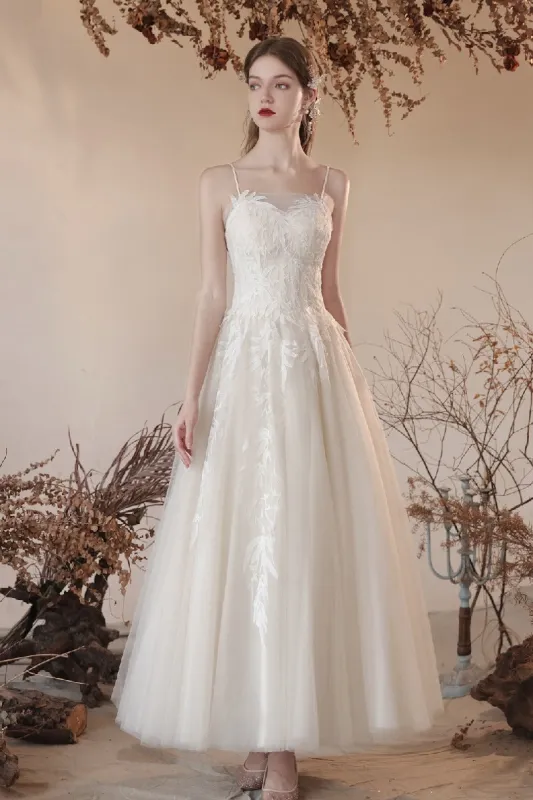 A-Line Ankle Length Lace Tulle Wedding Dress 820734030790 sold by Cocomelody