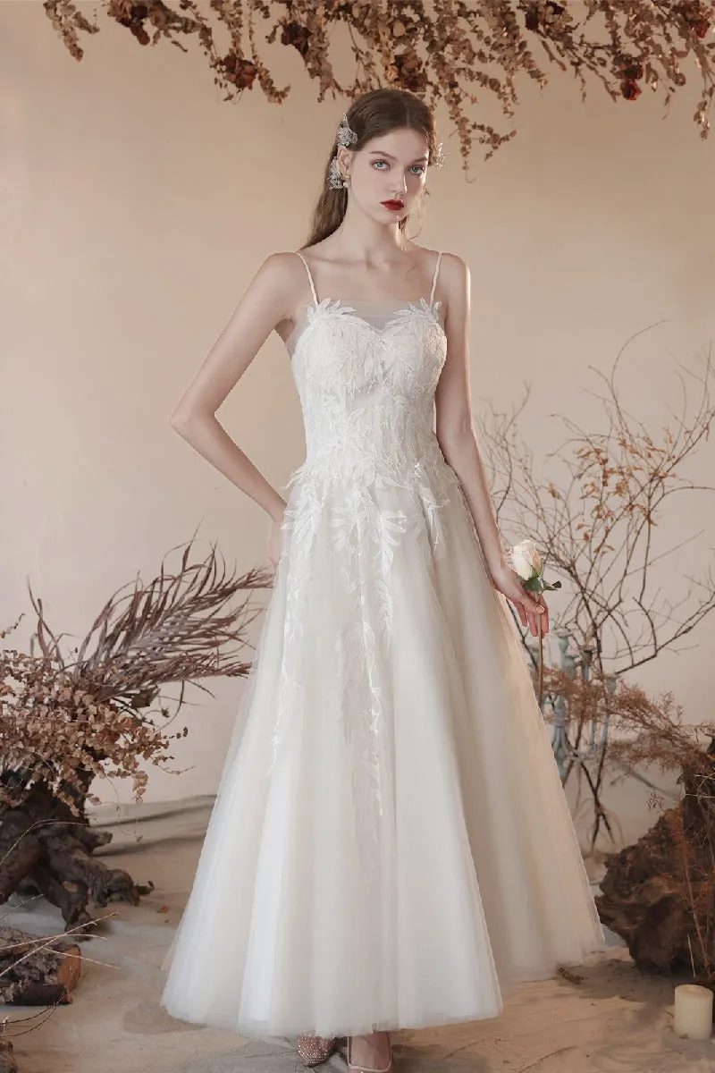 A-Line Ankle Length Lace Tulle Wedding Dress 820734030790 sold by Cocomelody product image thumbnail 5