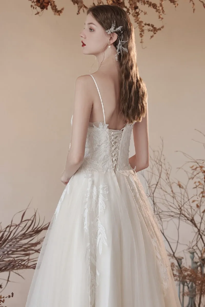 A-Line Ankle Length Lace Tulle Wedding Dress 820734030790 sold by Cocomelody product image thumbnail 2