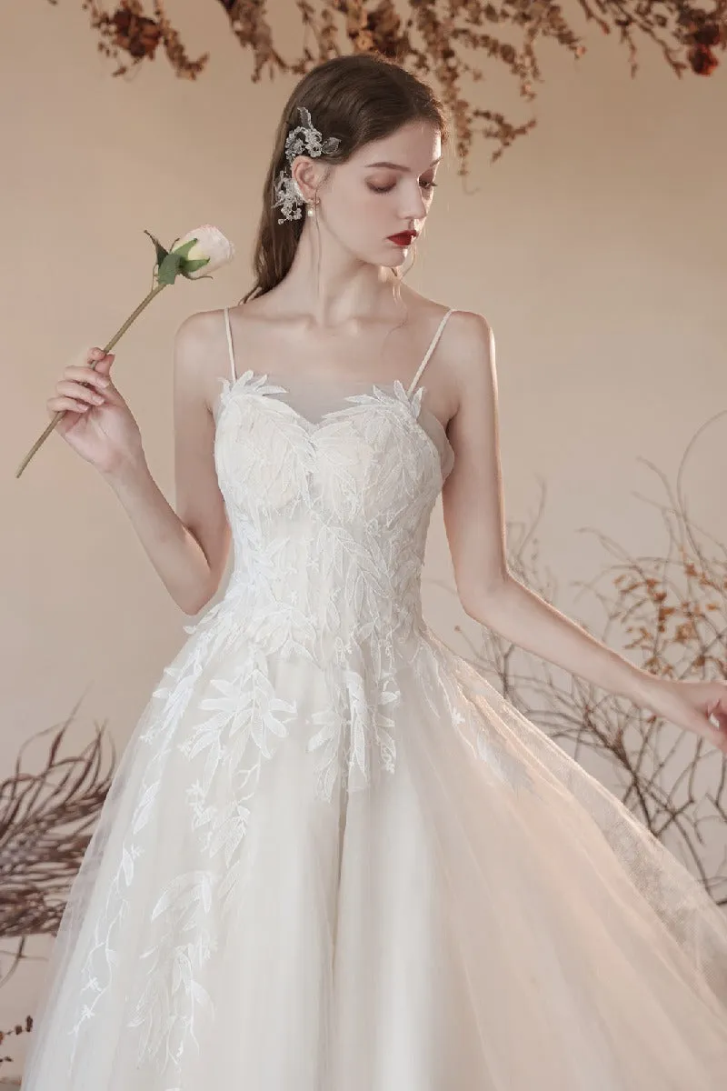 A-Line Ankle Length Lace Tulle Wedding Dress 820734030790 sold by Cocomelody product image thumbnail 4