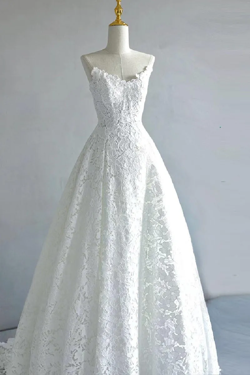 A-Line Sweep-Brush Train Lace Wedding Dress 828423890551 sold by Cocomelody product image thumbnail 4