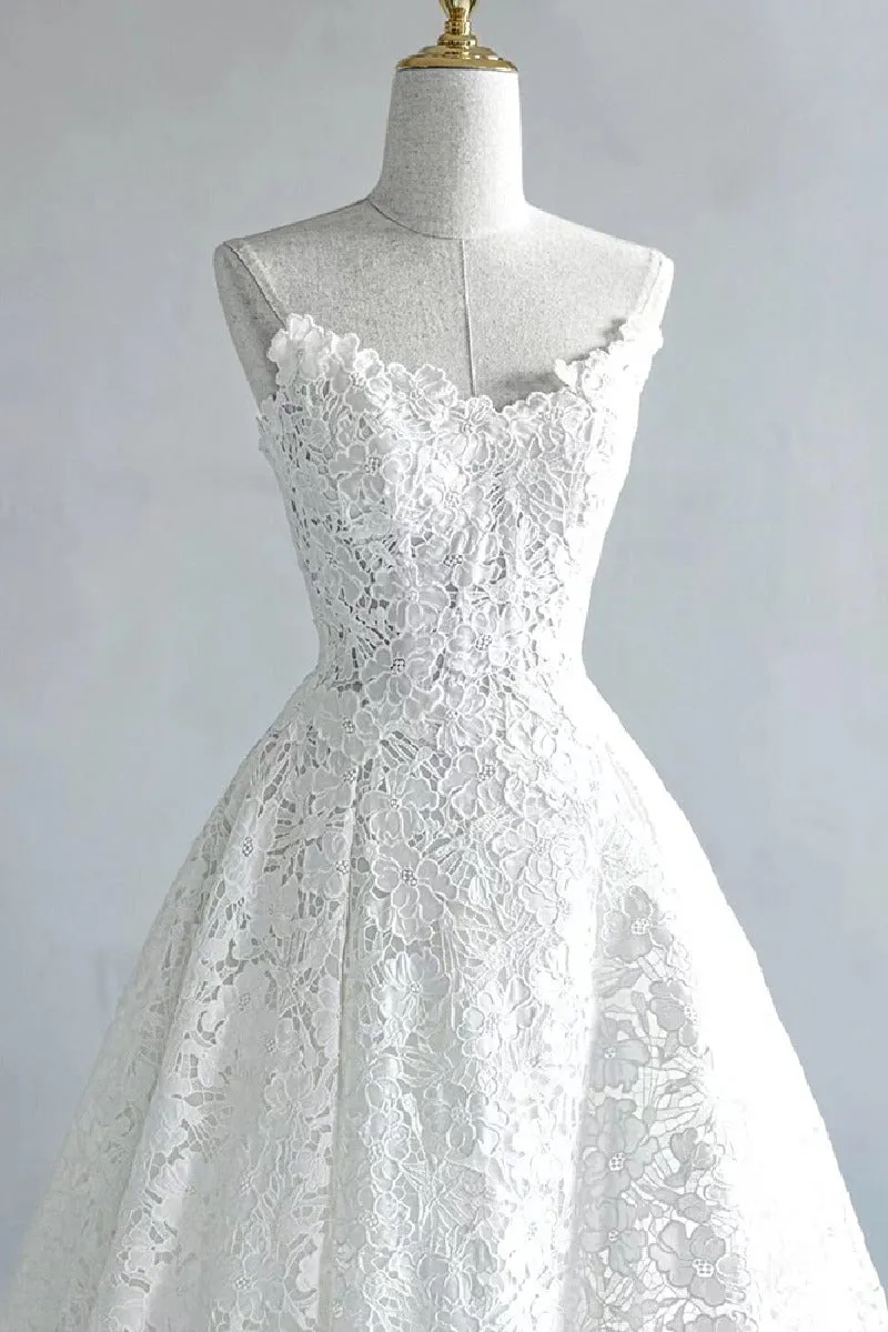 A-Line Sweep-Brush Train Lace Wedding Dress 828423890551 sold by Cocomelody product image thumbnail 5